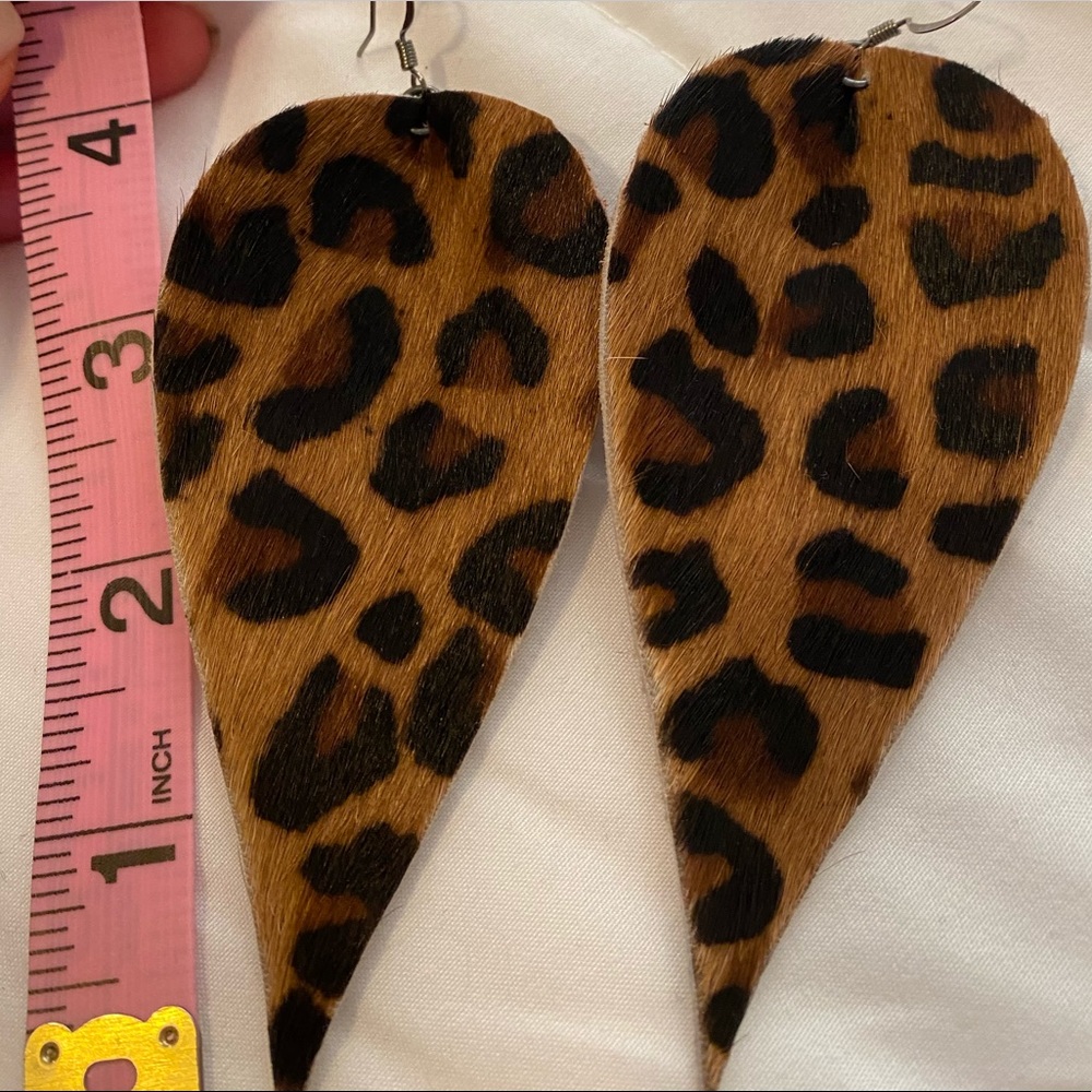 Leopard teardrop hide hair earrings